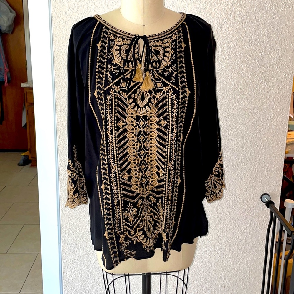 Johnny Was Luana Silk Embroidered blouse NWT